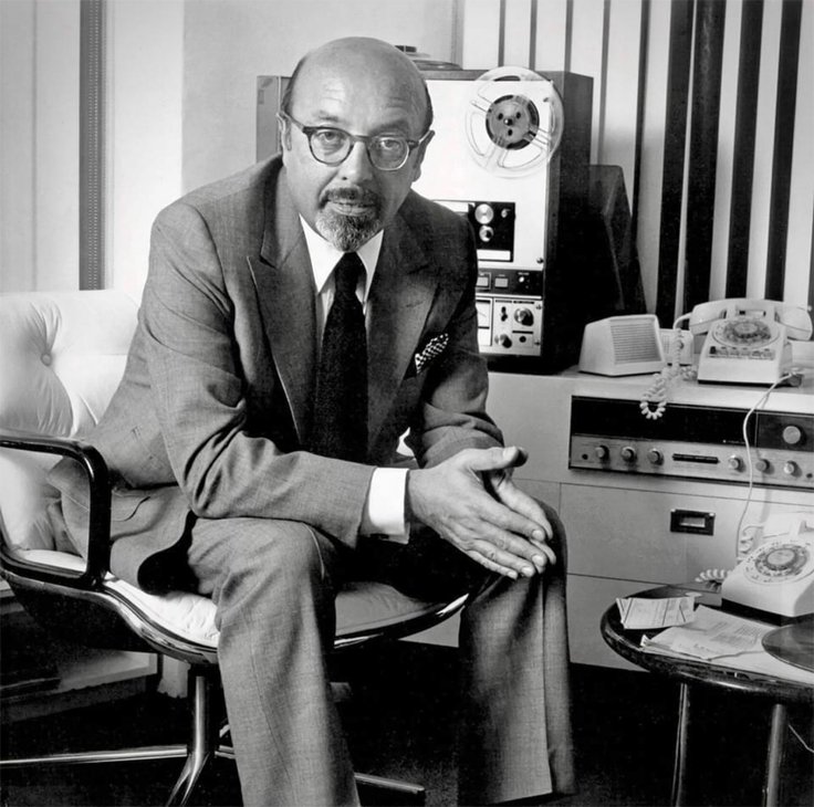 Ahmet Ertegun with Sony reel to reel tape recorder