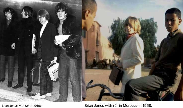 Brian Jones (Rolling Stones) with portable reel to reel tape recorder