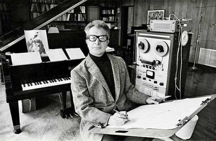 Dave Brubeck with Ampex 350 and an ampex 600 reel to reel tape recorder