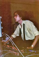 Me behind the Quad Eight console, recording my final project. In the picture on the right, a fellow student mans the monitor section of the console