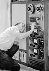 Frank Sinatra with Ampex reel tape recorder