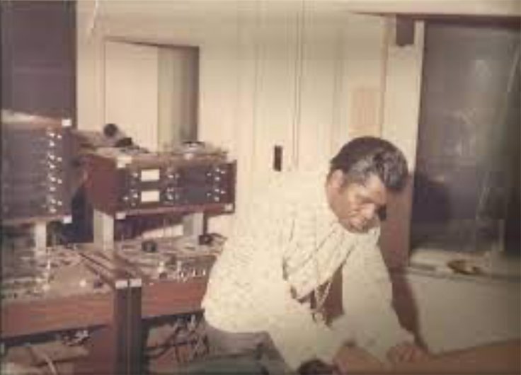 James Brown with reel tape recorders