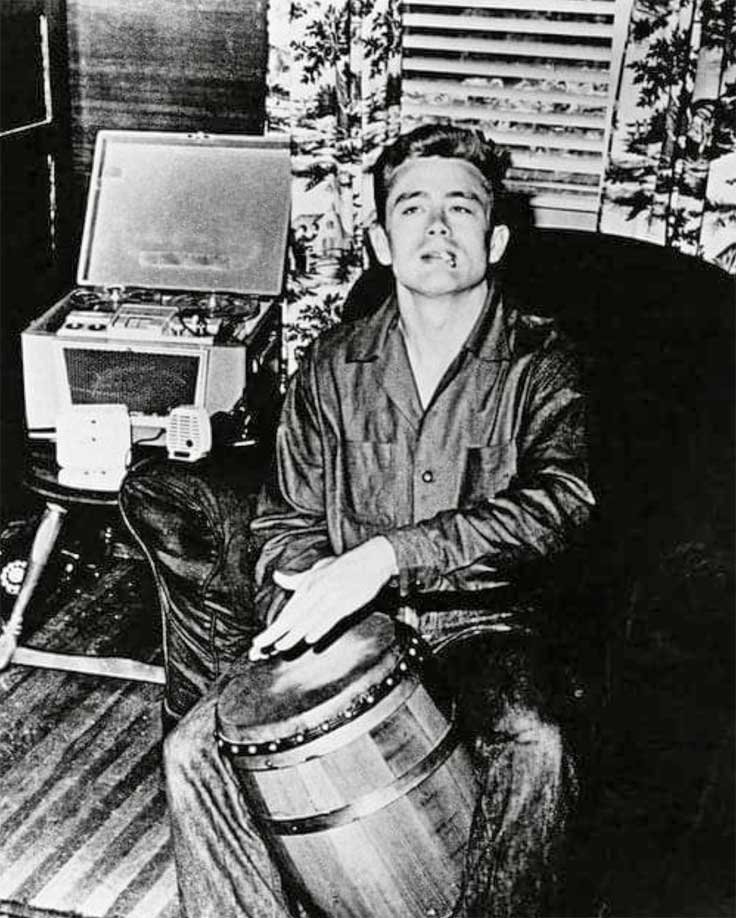 James Dean with Revere reel tape recorder