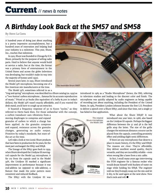 MIX April 2025 Shure 100 Years