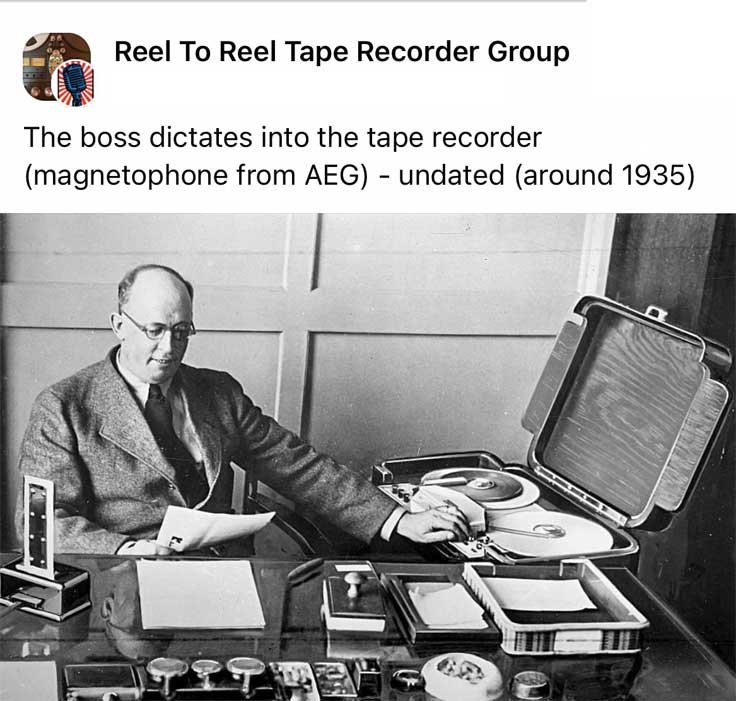 Magnetophone (AEG) showing man dictating into recorder