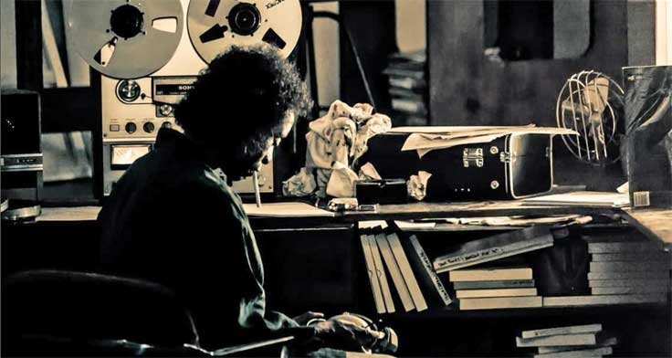 Miles Davis with Sony reel to reel tape recorder