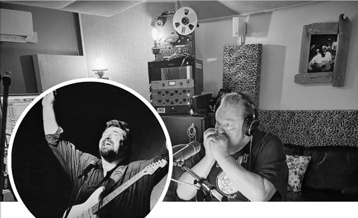 Omar Dykes (Omar and the Howlers) with Teac reel tape recorder