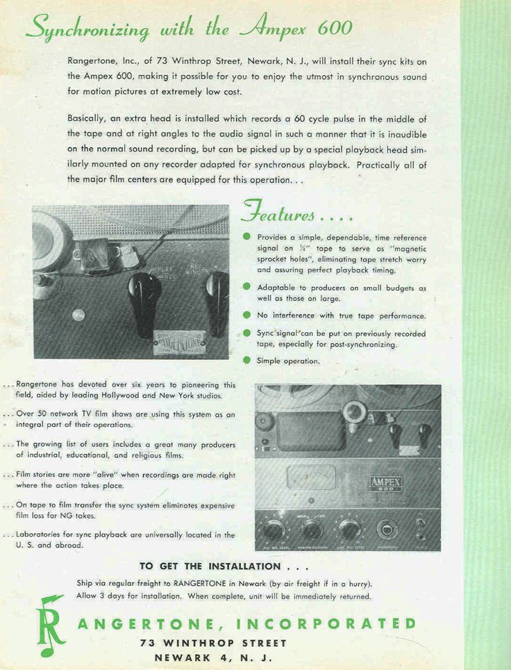 Rangertone sync for Ampex