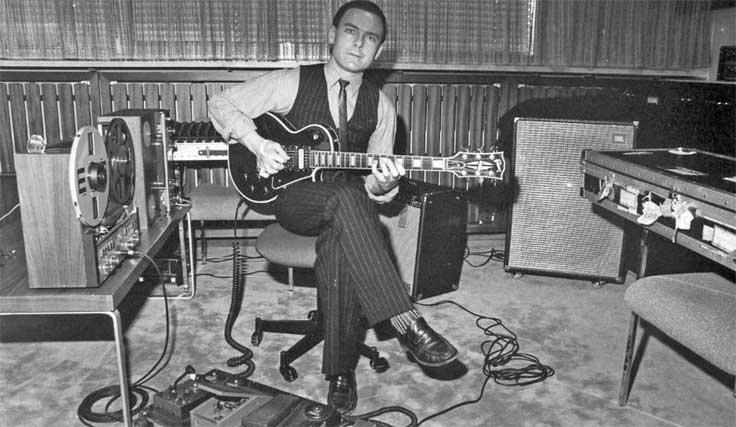 Robert Fripp with ReVox reel tape recorders