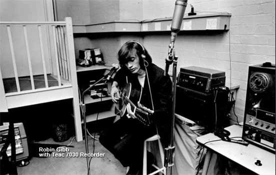 Robin Gibb with Teac 7030 reel tape recorder