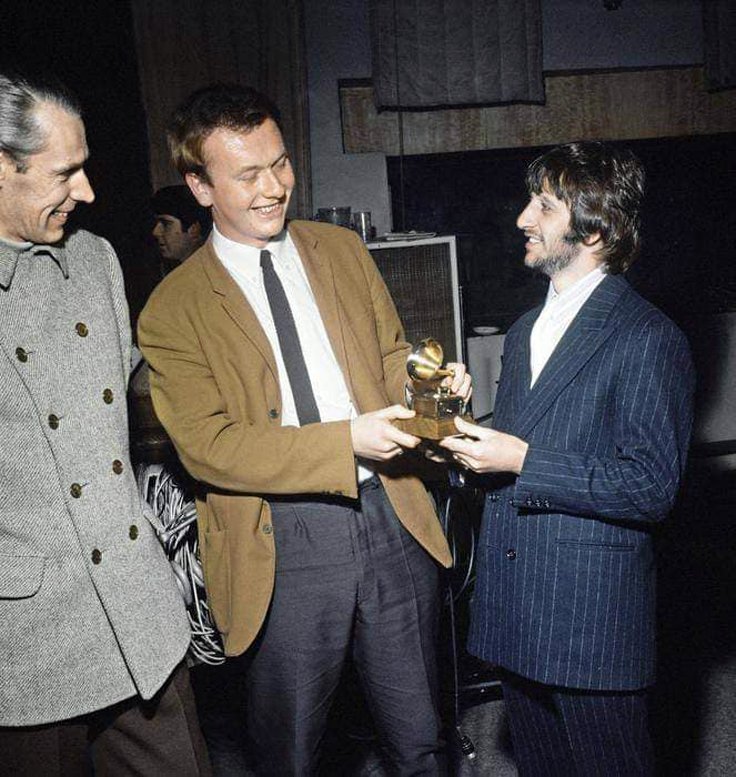 George Martin, Geoff Emerick and Ringo with Geoff's Grammy