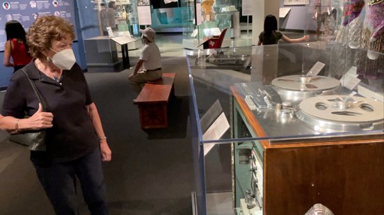 Chris Theophilus by our Ampex 200A at the Bob Bullock Texas State History Museum